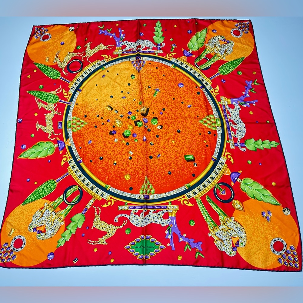 MUST de CARTIER Jewelry Animals Silk Scarf 85x85 cm Never Used